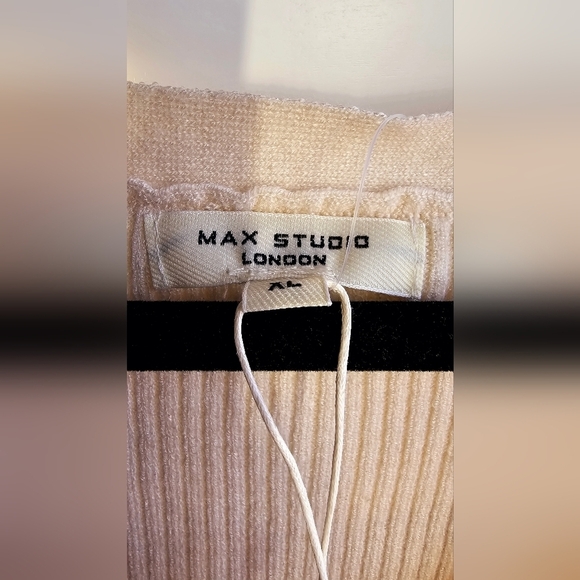 Max Studio V neck Ribbed Knit Pullover Sweater Ivory Beige size XL Fitted - Picture 7 of 7